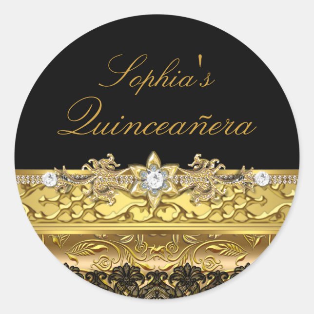 Gold Floral & Lace Quinceanera Sticker (Front)