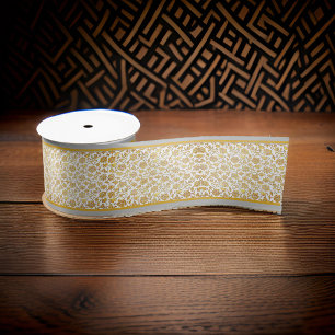 Gold Floral Lace Silver and Gold Trim Satin Ribbon