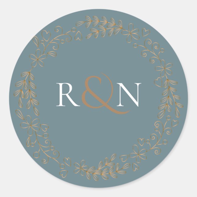 Gold Floral Laurel Garland Monogram Classic Round Sticker (Front)