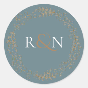 Gold Floral Laurel Garland Monogram Classic Round Sticker