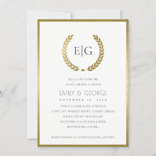 GOLD FLORAL LAUREL WREATH COUPLES SHOWER INVITE