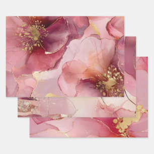 Gold Floral Leaf Blush Pink Bridal Shower Wrapping Paper Sheet