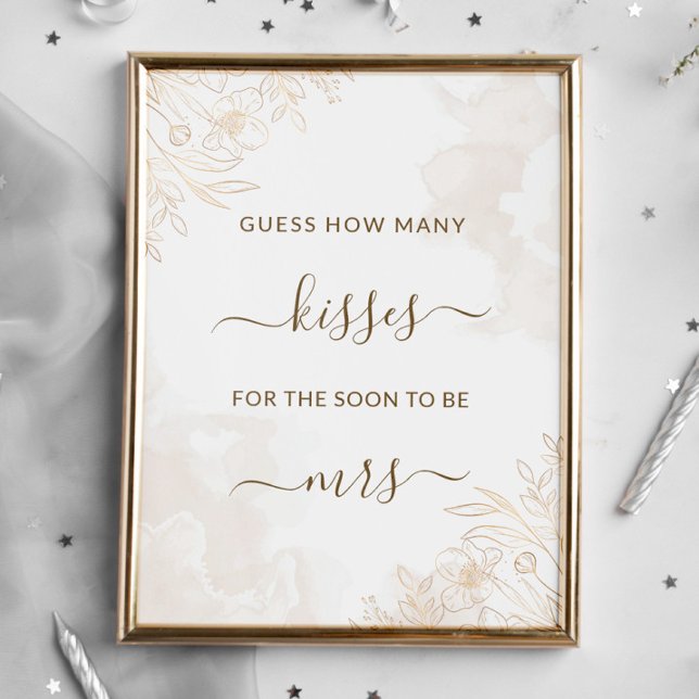 Gold Floral Leaves Border How Many Kisses Game Poster (Creator Uploaded)