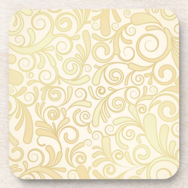 Gold floral leaves pattern coaster (Front)