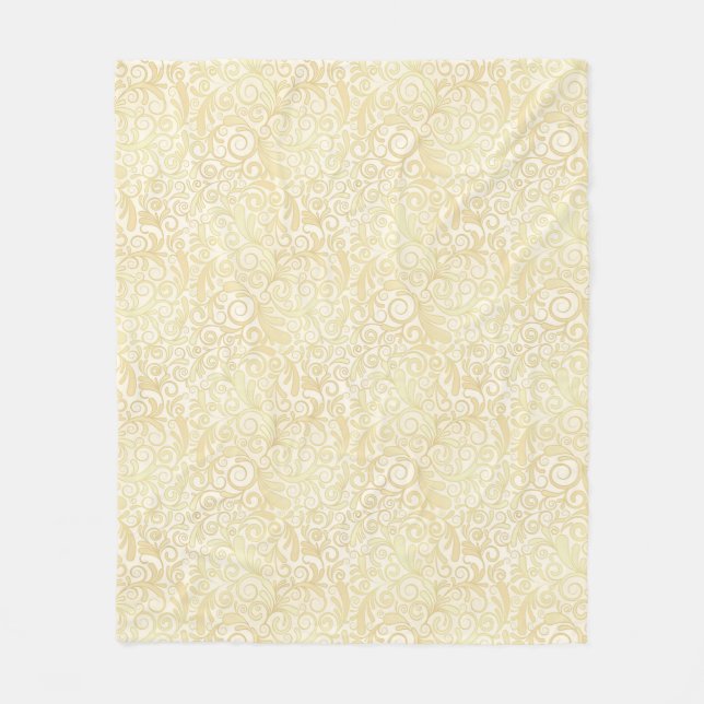 Gold floral leaves pattern fleece blanket (Front)