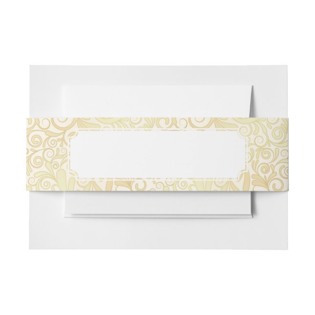 Gold floral leaves pattern invitation belly band (Front Example)