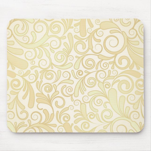 Gold floral leaves pattern mouse mat (Front)