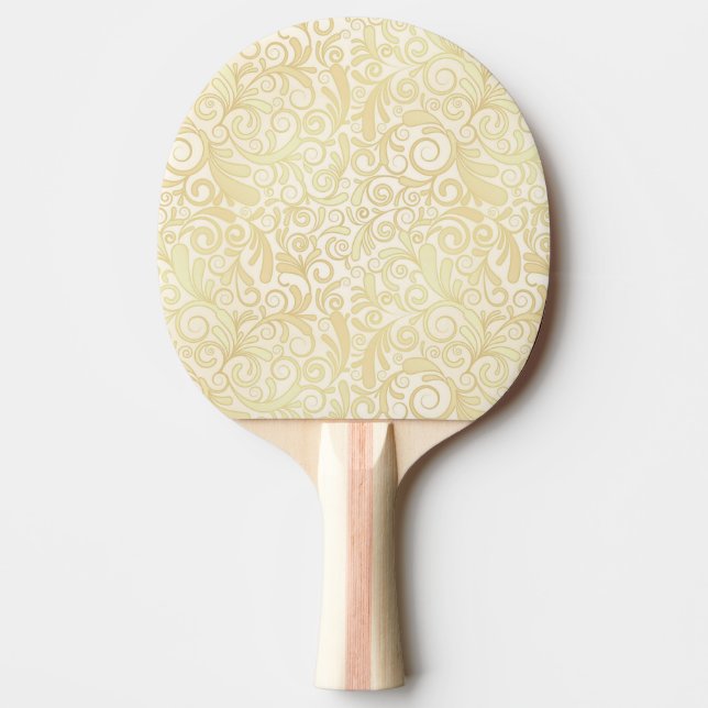 Gold floral leaves pattern ping pong paddle (Front)