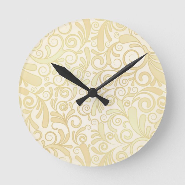 Gold floral leaves pattern round clock (Front)