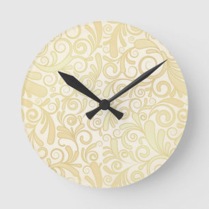Gold floral leaves pattern round clock