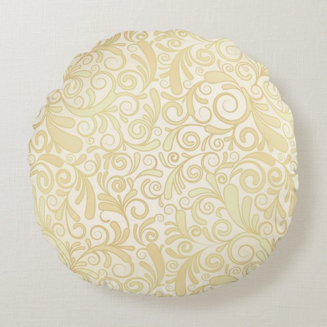 Gold floral leaves pattern round cushion (Front)