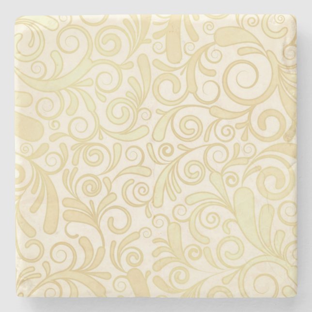 Gold floral leaves pattern stone coaster (Front)