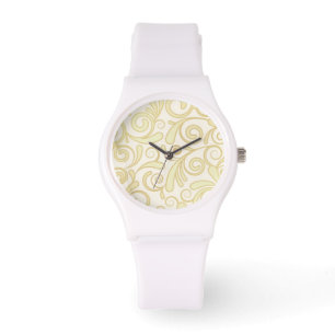 Gold floral leaves pattern watch