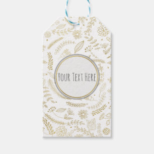 Gold Floral Leaves Rustic Wedding Favour Gift Tags