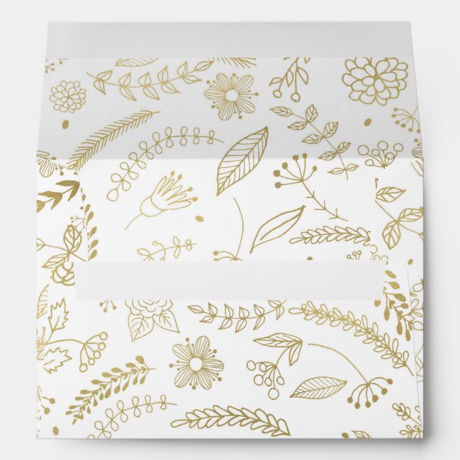 Gold Floral Leaves Rustic Wedding Invitation Envelope (Back (Bottom))