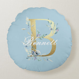 Gold Floral Letter "B" Customisable Round Cushion