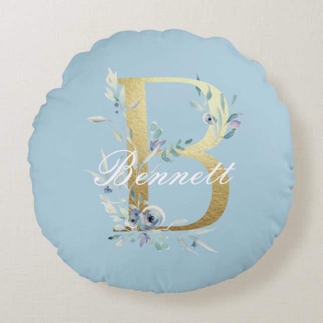 Gold Floral Letter "B" Customisable Round Cushion (Front)