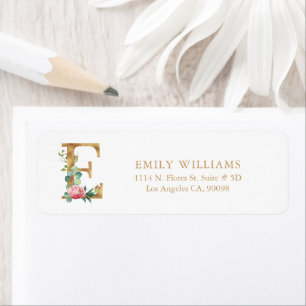 Gold floral Lettering- Monogram E Label