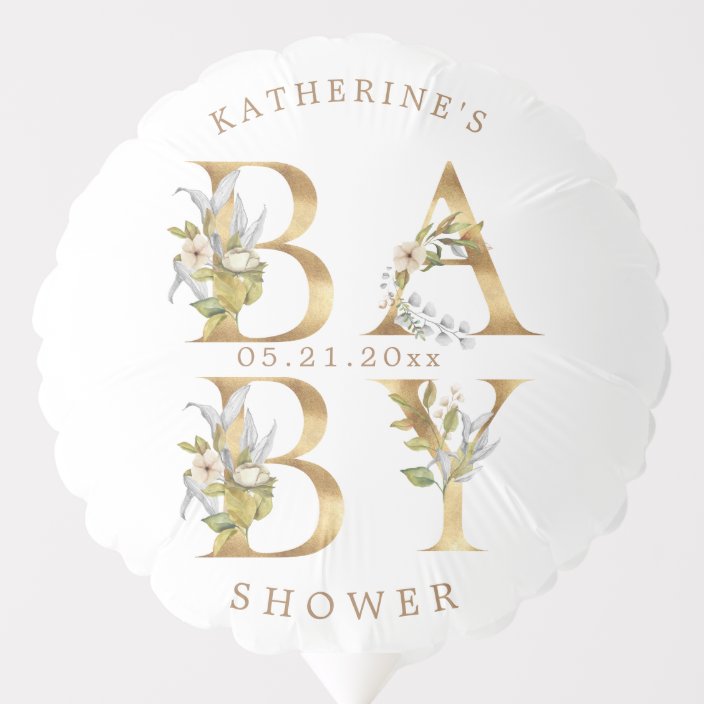 gold floral letters baby shower monogram balloon | Zazzle.co.uk