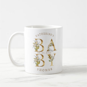 gold floral letters baby shower monogram coffee mug
