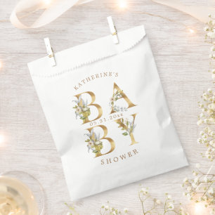 gold floral letters baby shower monogram  favour bags