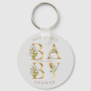gold floral letters baby shower monogram key ring