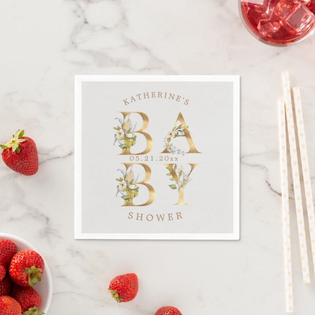 gold floral letters baby shower monogram napkin (Insitu)