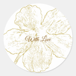 Gold Floral Line Art Botanical Classic Round Sticker