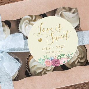 Gold Floral Love is Sweet Wedding Favour Classic Round Sticker