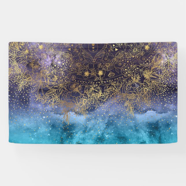 Gold floral mandala and confetti image banner (Horizontal)