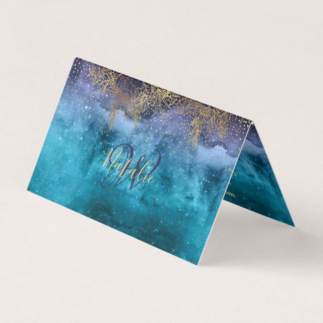 Gold floral mandala and confetti image business card (Front)