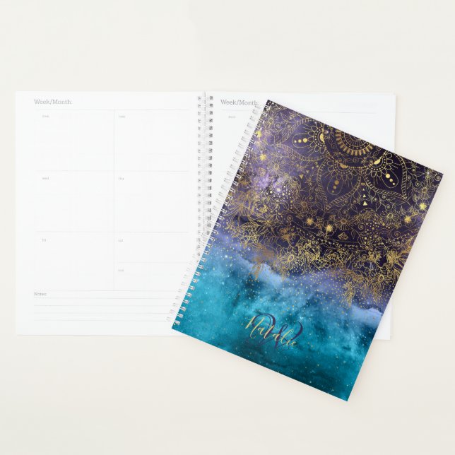 Gold floral mandala and confetti image planner (Display)