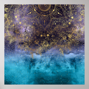 Gold floral mandala and confetti image poster