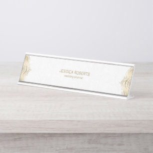 Gold floral mandala frame with a white background desk name plate