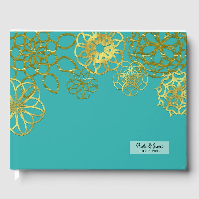Gold Floral Mandalas Wedding Reception Party Guest Book (Front)