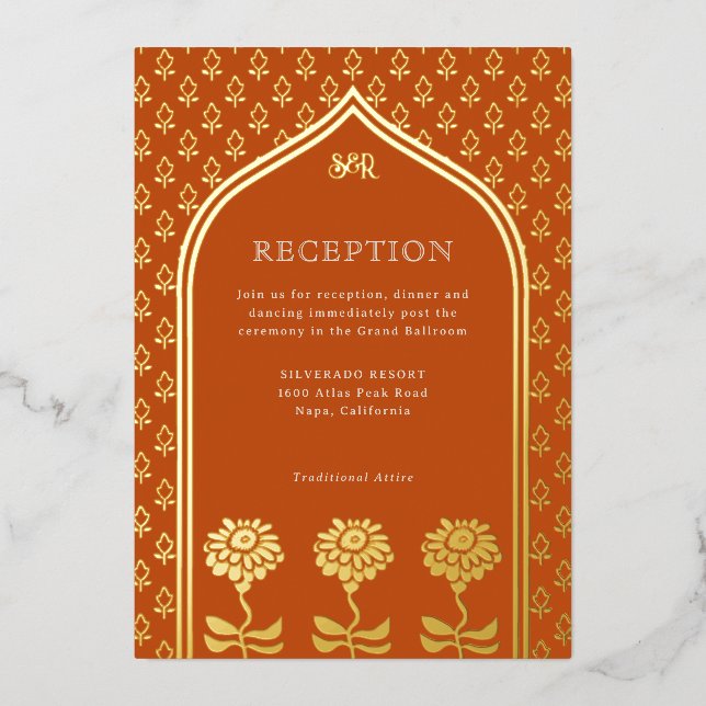 Gold Floral Marigold Indian Wedding Reception (Front)