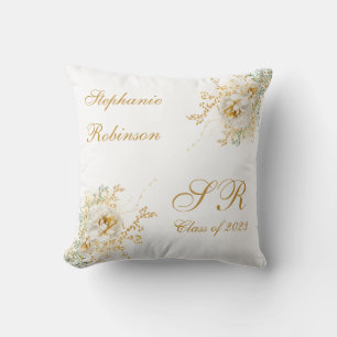 Gold Floral Monogram Graduation Gift Cushion