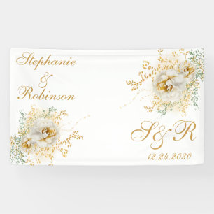 Gold Floral Monogram Logo Wedding Banner