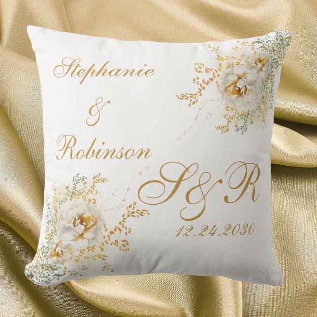 Gold Floral Monogram Logo Wedding  Cushion (Creator Uploaded)