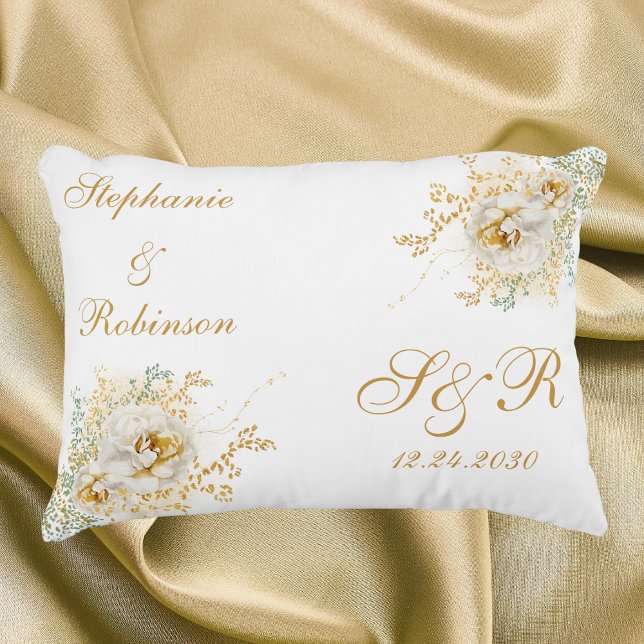 Gold Floral Monogram Logo Wedding  Decorative Cushion (Creator Uploaded)