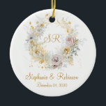 Gold Floral Monogram Logo Wedding Gift   Ceramic Tree Decoration<br><div class="desc">Gold winter floral monogram logo wedding gift ornament. Great gift for newly weds. Easy to customise bride groom names,  initials and wedding date. Get yours today!</div>