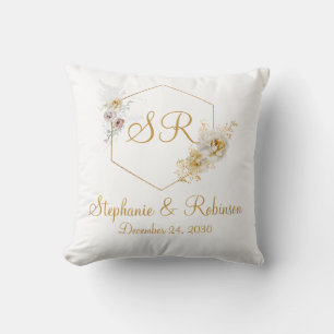 Gold Floral Monogram Logo Wedding Gift  Cushion