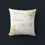 Gold Floral Monogram Logo Wedding Gift Cushion<br><div class="desc">Gold winter floral monogram logo wedding gift throw pillow. Great gift for newly weds or your favourite couple for their wedding anniversary. Easy to customise bride groom names,  initials and wedding date. Get yours today!</div>