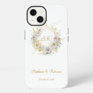 Gold Floral Monogram Logo Wedding Gift iPhone 13 Case