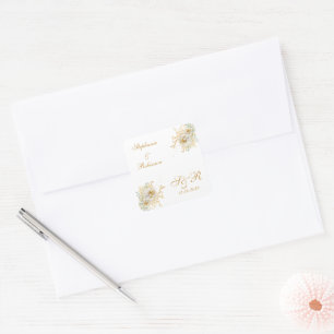 Gold Floral Monogram Logo Wedding   Square Sticker