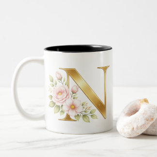 Gold Floral Monogram N Mug