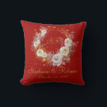 Gold Floral Monogram On Red Christmas Wedding  Cushion<br><div class="desc">Gold Floral Monogram On Red Christmas Wedding Throw Pillow. Great gift for newly weds. Easy to customise bride groom names,  initials and wedding date. Get yours today!</div>