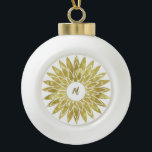 Gold Floral Monogram Pattern Ceramic Ball Christmas Ornament<br><div class="desc">Easily customise your monogram initial choice.  Lovely keepsake for the Holiday Season.</div>