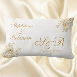 Gold Floral Monogram Wedding Gift Throw Pillow<br><div class="desc">Gold winter floral monogram logo wedding gift throw pillow. Great gift for newly weds or your favourite couple for their wedding anniversary. Easy to customise bride groom names,  initials and wedding date. Get yours today!</div>