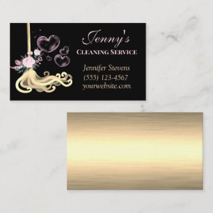 Gold Floral Mop & Bubbles House Cleaning Service Business Card